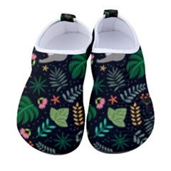 Floral Pattern With Plants Sloth Flowers Black Backdrop Women s Sock-style Water Shoes by Bedest