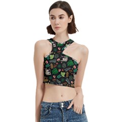 Floral Pattern With Plants Sloth Flowers Black Backdrop Cut Out Top