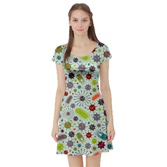 Seamless Pattern With Viruses Short Sleeve Skater Dress by Bedest