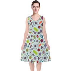 Seamless Pattern With Viruses V-neck Midi Sleeveless Dress  by Bedest