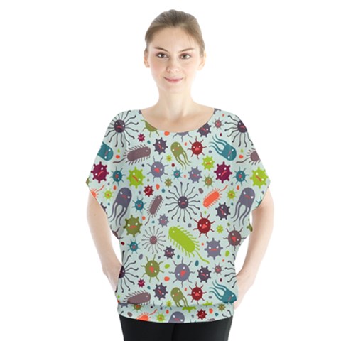 Seamless Pattern With Viruses Batwing Chiffon Blouse by Bedest