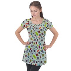 Seamless Pattern With Viruses Puff Sleeve Tunic Top by Bedest