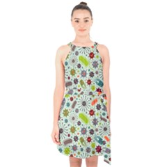 Seamless Pattern With Viruses Halter Collar Waist Tie Chiffon Dress by Bedest