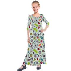 Seamless Pattern With Viruses Kids  Quarter Sleeve Maxi Dress by Bedest