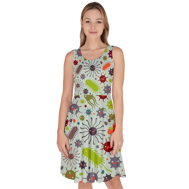 Seamless Pattern With Viruses Knee Length Skater Dress With Pockets