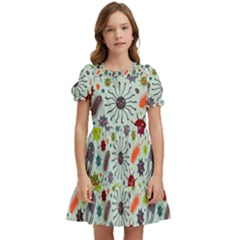 Seamless Pattern With Viruses Kids  Puff Sleeved Dress by Bedest