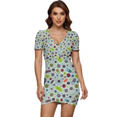 Seamless Pattern With Viruses Low Cut Cap Sleeve Mini Dress by Bedest