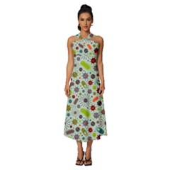 Seamless Pattern With Viruses Sleeveless Cross Front Cocktail Midi Chiffon Dress by Bedest