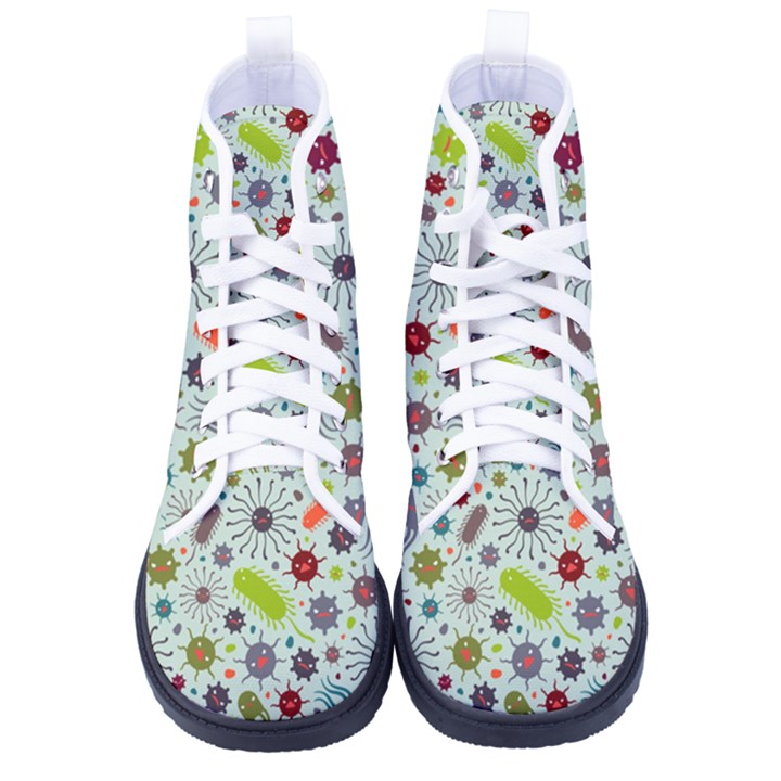 Seamless Pattern With Viruses Kid s High-Top Canvas Sneakers