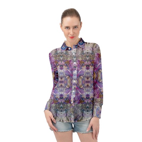 Abstract Pebbles Iv Long Sleeve Chiffon Shirt by kaleidomarblingart