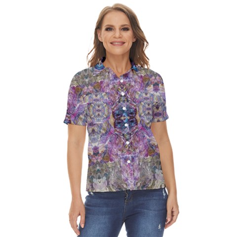 Abstract Pebbles Iv Women s Short Sleeve Double Pocket Shirt by kaleidomarblingart