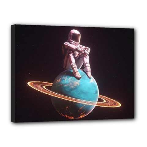 Stuck On Saturn Astronaut Planet Space Canvas 16  X 12  (stretched) by Cendanart