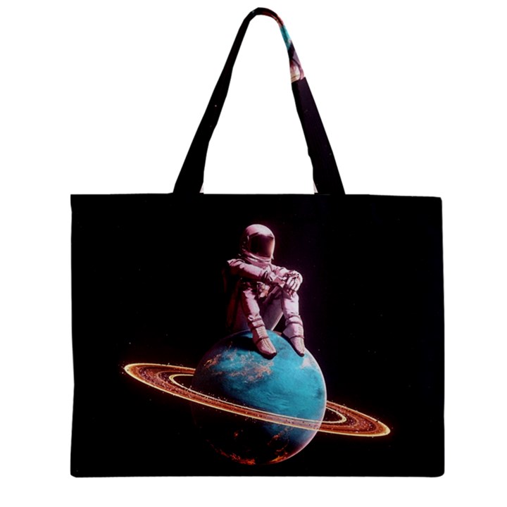 Stuck On Saturn Astronaut Planet Space Zipper Mini Tote Bag