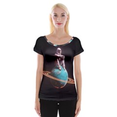 Stuck On Saturn Astronaut Planet Space Cap Sleeve Top by Cendanart