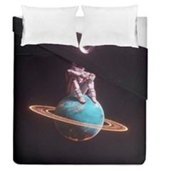 Stuck On Saturn Astronaut Planet Space Duvet Cover Double Side (queen Size) by Cendanart