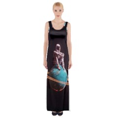 Stuck On Saturn Astronaut Planet Space Thigh Split Maxi Dress by Cendanart