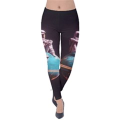 Stuck On Saturn Astronaut Planet Space Velvet Leggings by Cendanart