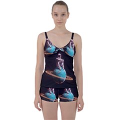 Stuck On Saturn Astronaut Planet Space Tie Front Two Piece Tankini by Cendanart