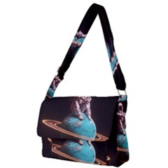 Stuck On Saturn Astronaut Planet Space Full Print Messenger Bag (l) by Cendanart