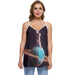 Stuck On Saturn Astronaut Planet Space Casual Spaghetti Strap Chiffon Top by Cendanart