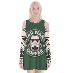 Stormtrooper Coffee Velvet Long Sleeve Shoulder Cutout Dress by Cendanart