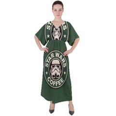 Stormtrooper Coffee V-neck Boho Style Maxi Dress by Cendanart