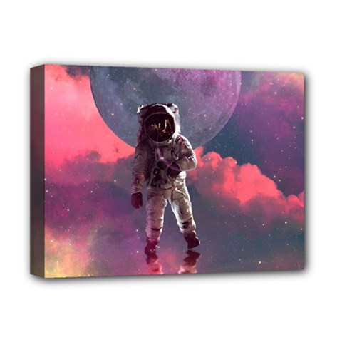 Aesthetic Astronautics Atmosphere Blue Clouds Cosmos Fantasy Galaxy Deluxe Canvas 16  X 12  (stretched)  by Cendanart