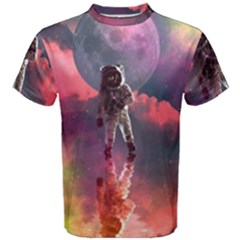 Aesthetic Astronautics Atmosphere Blue Clouds Cosmos Fantasy Galaxy Men s Cotton T-shirt by Cendanart