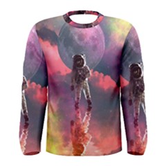 Aesthetic Astronautics Atmosphere Blue Clouds Cosmos Fantasy Galaxy Men s Long Sleeve T-shirt by Cendanart