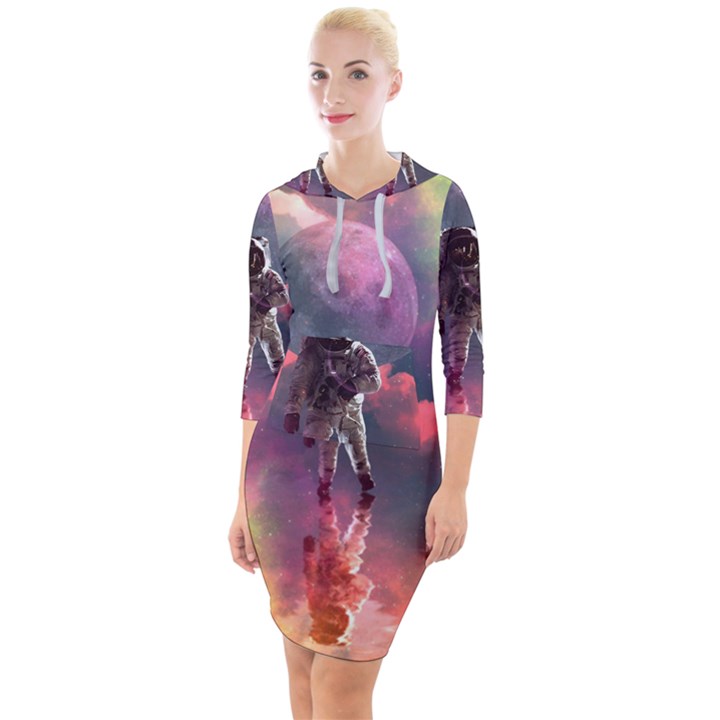 Aesthetic Astronautics Atmosphere Blue Clouds Cosmos Fantasy Galaxy Quarter Sleeve Hood Bodycon Dress