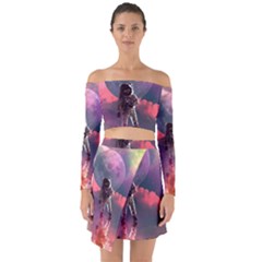 Aesthetic Astronautics Atmosphere Blue Clouds Cosmos Fantasy Galaxy Off Shoulder Top With Skirt Set by Cendanart