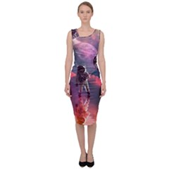 Aesthetic Astronautics Atmosphere Blue Clouds Cosmos Fantasy Galaxy Sleeveless Pencil Dress by Cendanart