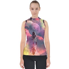 Aesthetic Astronautics Atmosphere Blue Clouds Cosmos Fantasy Galaxy Mock Neck Shell Top by Cendanart