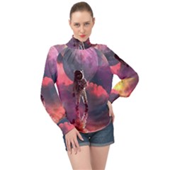 Aesthetic Astronautics Atmosphere Blue Clouds Cosmos Fantasy Galaxy High Neck Long Sleeve Chiffon Top by Cendanart