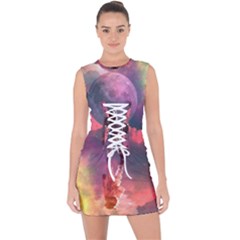 Aesthetic Astronautics Atmosphere Blue Clouds Cosmos Fantasy Galaxy Lace Up Front Bodycon Dress by Cendanart