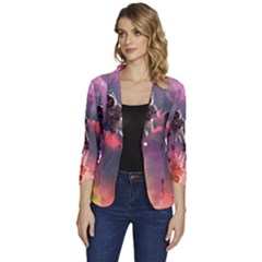 Aesthetic Astronautics Atmosphere Blue Clouds Cosmos Fantasy Galaxy Women s One-button 3/4 Sleeve Short Jacket by Cendanart