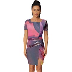 Aesthetic Astronautics Atmosphere Blue Clouds Cosmos Fantasy Galaxy Fitted Knot Split End Bodycon Dress by Cendanart