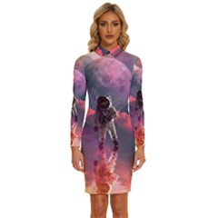 Aesthetic Astronautics Atmosphere Blue Clouds Cosmos Fantasy Galaxy Long Sleeve Shirt Collar Bodycon Dress by Cendanart