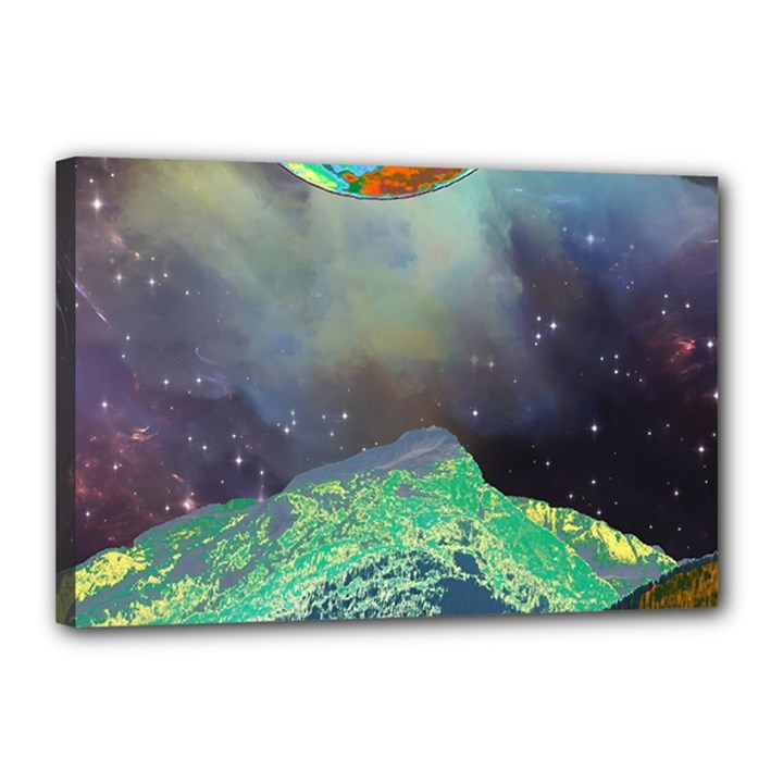 Psychedelic Universe Color Moon Planet Space Canvas 18  x 12  (Stretched)