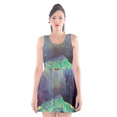 Psychedelic Universe Color Moon Planet Space Scoop Neck Skater Dress by Cendanart