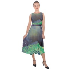 Psychedelic Universe Color Moon Planet Space Midi Tie-back Chiffon Dress by Cendanart