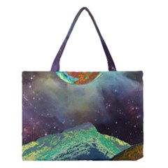 Psychedelic Universe Color Moon Planet Space Medium Tote Bag by Cendanart