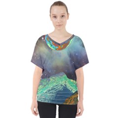 Psychedelic Universe Color Moon Planet Space V-neck Dolman Drape Top