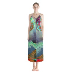 Psychedelic Universe Color Moon Planet Space Button Up Chiffon Maxi Dress by Cendanart