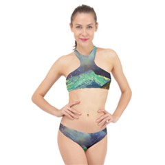 Psychedelic Universe Color Moon Planet Space High Neck Bikini Set