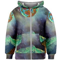 Psychedelic Universe Color Moon Planet Space Kids  Zipper Hoodie Without Drawstring by Cendanart