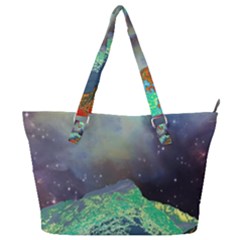 Psychedelic Universe Color Moon Planet Space Full Print Shoulder Bag by Cendanart