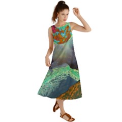 Psychedelic Universe Color Moon Planet Space Summer Maxi Dress by Cendanart