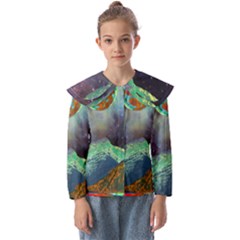 Psychedelic Universe Color Moon Planet Space Kids  Peter Pan Collar Blouse by Cendanart