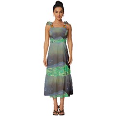 Psychedelic Universe Color Moon Planet Space Tie-strap Tiered Midi Chiffon Dress by Cendanart